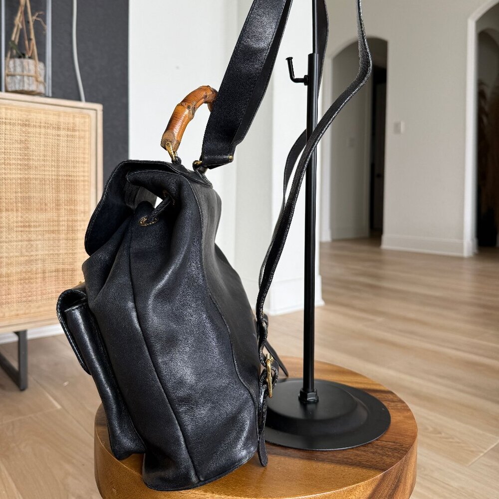 Gucci Bamboo Handle Black Leather Backpack - Picture 4 of 10